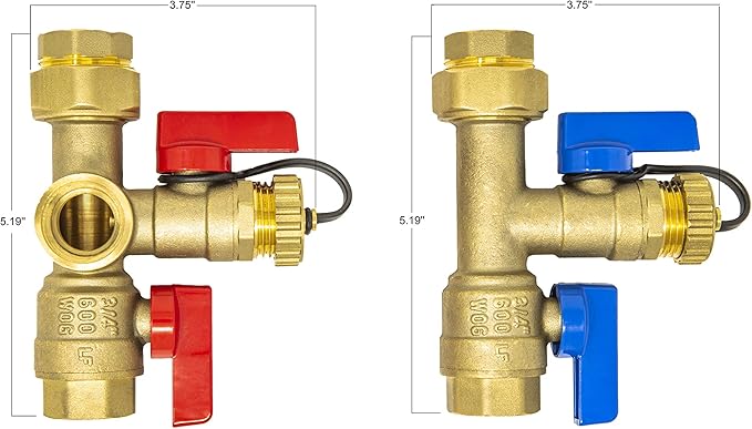 3/4 inch Sweat Tankless Water Heater Isolation Valve Kit with Pressure Relief Valve, FNPT x Sweat, 3/4'' Service Valve Kit for Rheem, Rinnai, Ecosmart Navien Noritz Takagi Bosch