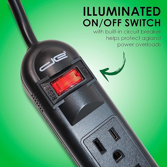 Digital Energy 6-Outlet Surge Protector Power Strip with 25-Ft Long Extension Cord, Black, ETL Listed/UL Standard