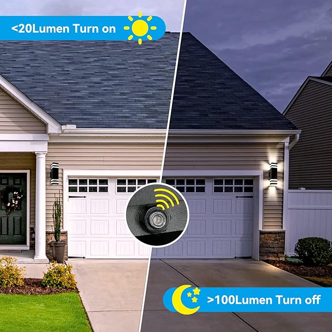 Modern Outdoor Wall Light with Dusk to Dawn Sensor, 2-Pack Brown Exterior Wall Sconces with E26 Bulbs Included, IP65 Waterproof Anti-Rust Aluminum Porch and Garage Light Fixtures