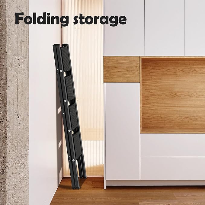 Taranta 4 Step Ladder,Aluminum Lightweight Folding 4 Step Stool with Anti-Slip Wide Pedal,330lbs Capacity Step Ladder for Household,Kitchen,Office - Black