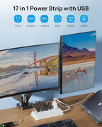 TROND 360° Rotating Flat Plug, Surge Protector Power Strip, 13AC Widely Spaced Outlets Expansion with 3 USB C Ports, 4000J, 10ft Extension Cord Heavy Duty, Wall Mount, Under Desk, ETL Listed, White