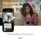 Arlo Video Doorbell 2K | 2nd Gen | Wire-Free/Wired Option, 2-Way Audio, Night Vision, Head to Toe Video View, Integrated Siren | Live Stream | Real Time Notifications |180 Deg Wide View, White