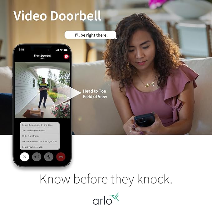 Arlo Video Doorbell 2K | 2nd Gen | Wire-Free/Wired Option, 2-Way Audio, Night Vision, Head to Toe Video View, Integrated Siren | Live Stream | Real Time Notifications |180 Deg Wide View, White