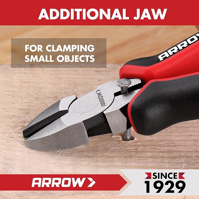 ARROW High Leverage Diagonal Pliers, 6 Inch Wire Cutters with Comfortable TPR Handle, High Carbon Steel Side Cutters for Cutting Wire
