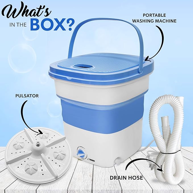 PURE CLEAN Portable Washing Machine Mini Washer Lightweight Collapsible Bucket - Perfect for Camping, Travelling, Apartment