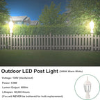 LIT-PaTH LED Outdoor Post Lighting Fixture, Pole Lantern, 9.5W 800 Lumens, 3000K Warm White, Aluminum Housing Plus Glass, Matte White Finish, 2-Pack