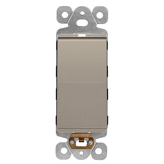 LIDER Minimalist Design Matte Finish Lighted Decorator Switch, Frameless Paddle Light Switch with Locator Light, Grounding Screw, 15A 125V, UL Listed, LS15-1P-NK, Nickel