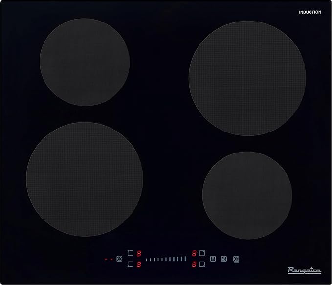 Rangaire RCI241S 24" Induction Cooktop, 6700W, 4 Burners, Built-in Stove Top, Booster & Timer, 9 Power Levels, Slide Touch Control, Child Safety Lock, 240V Hard Wire, Ceramic Surface