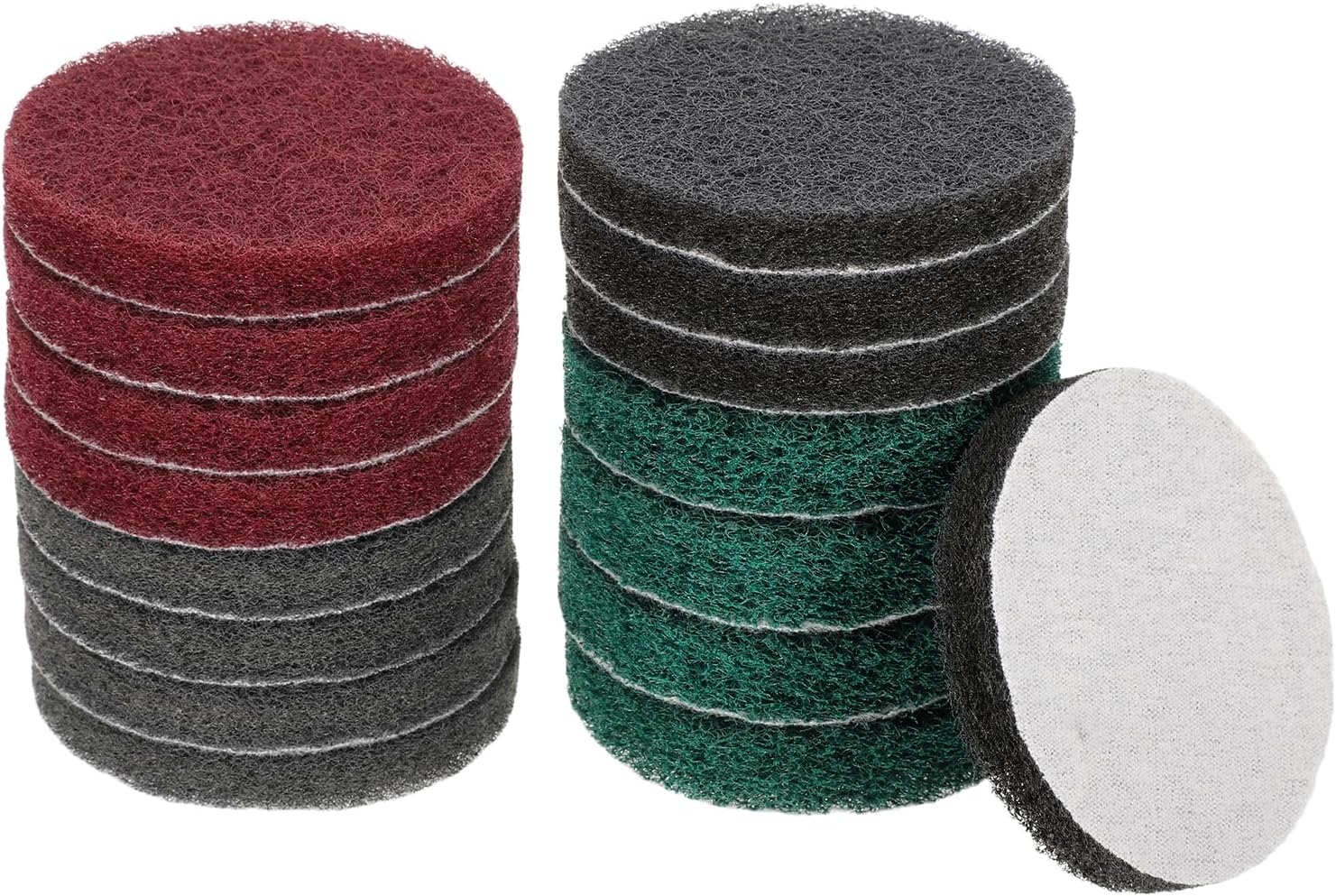 HARFINGTON 4pcs Scrubber Scouring Pads 180 400 800 1200 Grits 3 Inch Drill Power Brush Hoop and Loop Surface Conditioning Disc Drill Scuffing Disc Scrub Pads for Kitchen Cleaning, 4 Colors