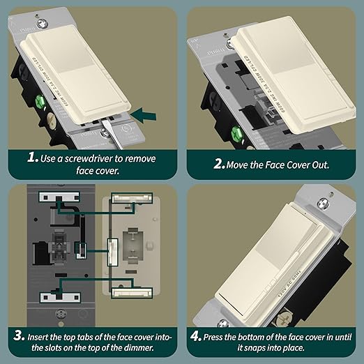 TOPGREENER Kalide Dimmer Light Switch, LED Dimmer Switch, Full Range Dimming, Single Pole/3-Way, 120VAC, 60Hz, 300W LED/CFL, Neutral Wire Not Required, Wall Plate Included, Light Almond