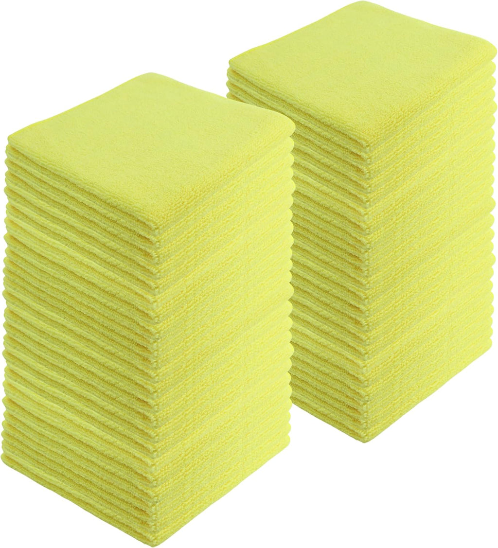 Microfiber Cleaning Cloths,120 Pack, 16"x16", All-Purpose, Softer, Highly Absorbent, Lint-Free, Reusable, Washable Pro Towels, Yellow, for House, Kitchen, Bathroom, Car, Office