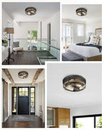 EAPUDUN Farmhouse Ceiling Light, Wooden Flush Mount Ceiling Light Fixtures with Clear Glass Shade, Retro 2-Light Ceiling Lamp for Hallway Entryway Bedroom Kitchen Dining Room FMA1443-FBDT