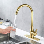 Brushed Gold Kitchen Faucet ，Modern High Arc Bar Sink Faucet ，Commercial Stainless Steel Kitchen Sink Faucet One Hole with Deck (Brushed Gold)