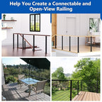 36" T304 T-drilled Cable Railing Corner Post(Post 35"x2"x2"), Three Sides Wire Railing Post with Cable Grommets, Fixed Top Mount Stainless Steel Black Finish Deck Staircase Post