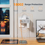 Multi Plug Wall Outlet Splitter with 360 Rotating Plug, TESSAN 1800J Surge Protector Outlet Extender with 6 AC and 3 USB Ports (1 USB C), 1875W, 3 Sided Plug Expander for Home Office Dorm Room