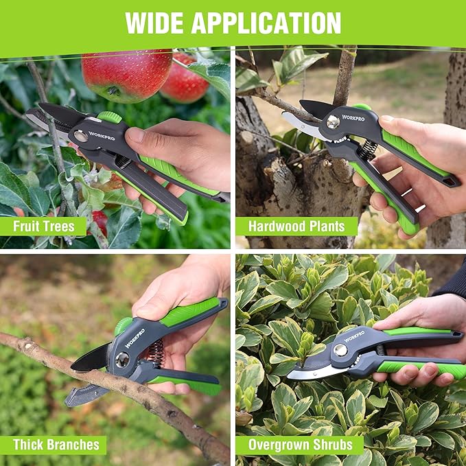 WORKPRO 8.5" Anvil Pruning Shear, Heavy Duty Garden Scissors & Clippers with Labor-Saving Design, Handheld Gardening Shears with Ergonomic Handle for Thick Branch Trimming