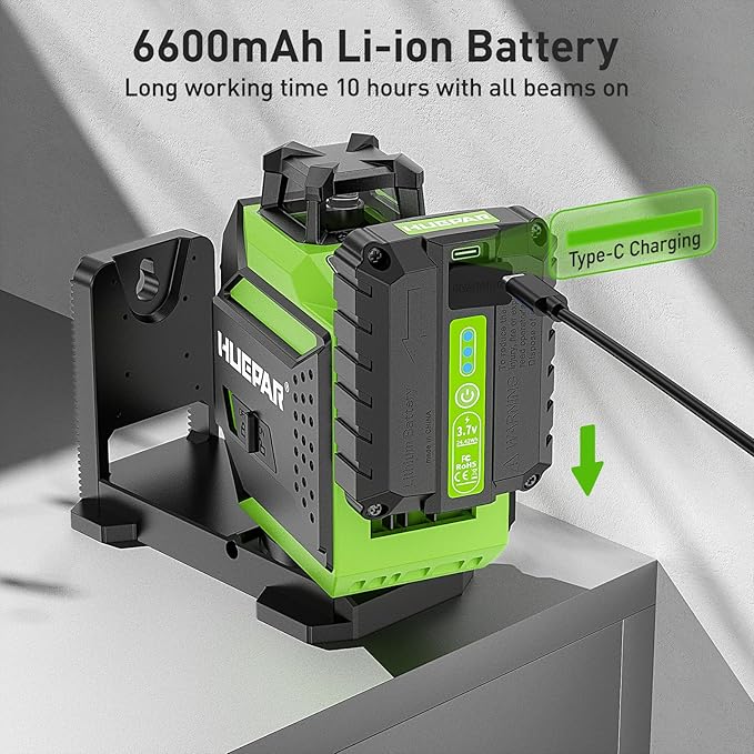 Huepar Laser Level 3 x 360 Self-Leveling Cross Line Laser 3D Green Laser Level with Pulse Mode Alignment Laser Tool with Rechargeable Li-ion Battery, Integrated Magnetic Bracket, Hard Carry Case 703CG
