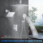 Shower Faucet Set, 12" Ceiling Mount Rainfall Shower System with 2 Rain Shower Head and Multi-function Handheld Head Push Button Diverter Shower Faucet Trim Kit (12", Polished Chrome)