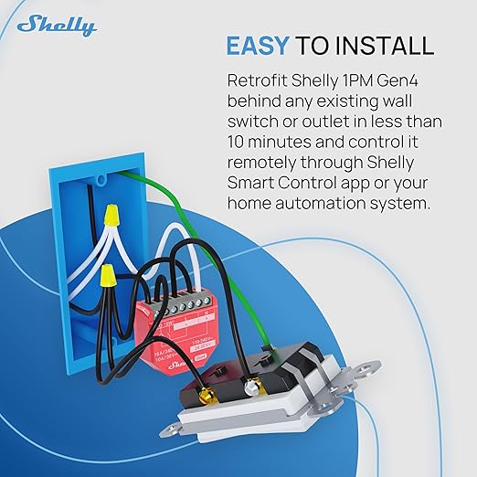 Shelly 1PM Gen4 | Wi-Fi, Zigbee, Matter Smart Relay Switch with Power Metering, 1-Channel 16A | Home Automation | Alexa, SmartThings, Google Home, Apple HomeKit Compatible | iOS Android App (4 Pack)
