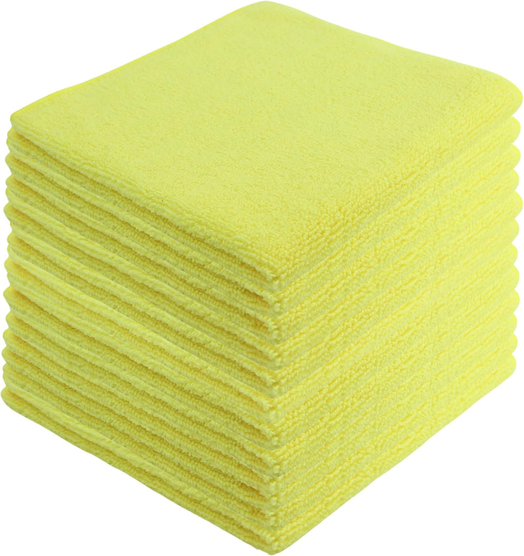 Microfiber Cleaning Cloths,12 Pack, 16"x16", All-Purpose, Softer, Highly Absorbent, Lint-Free, Reusable, Washable Pro Towels, Yellow, for House, Kitchen, Bathroom, Car, Office