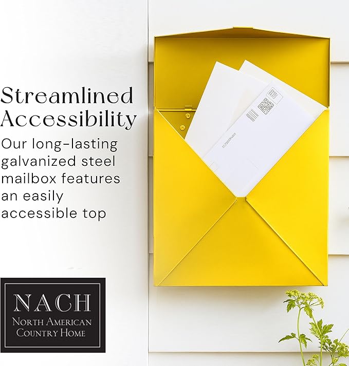 NACH Mailboxes for Outside Wall Mount, 10 x 10 x 4 inch, Yellow Mail Boxes for House Outside, Waterproof Mailboxes for Outside - Chicago Style Mail Box