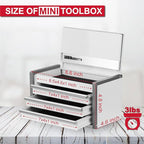 P.I.T. Mini White Tool Box, Portable 3 Drawer Steel Stackable Tool Box with Magnetic Tab Locking, White Micro Top Chest with Liner for Tools Storage and Organizers, Home DIY