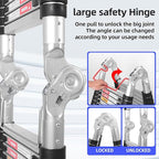 Telescoping Ladders 16.5FT A Frame Stainless Steel Extension Ladder,Heavy Duty Lasts for 375LBS,with Balance Bar and Movable Wheel,Multi-Purpose Collapsible Ladder for Outdoor Indoor