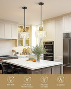 Emak 10 Inch Large Glass Pendant Lights Kitchen Island, Black and Gold Pendant Light Fixtures, Modern Farmhouse Island Lights for Kitchen, Dining Room, Bathroom, PL126-BKBGD-CG