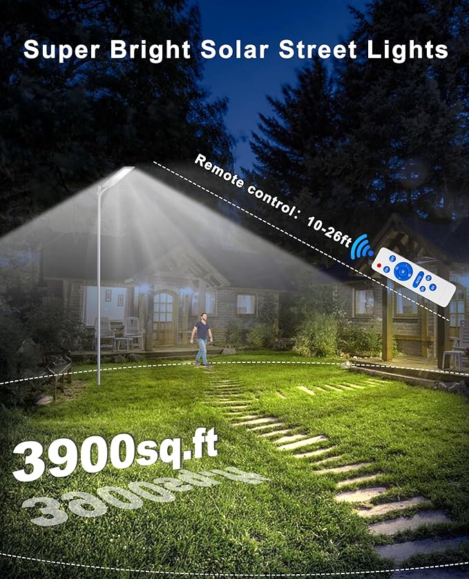 JAYNLT X-12000W Solar Street Lights,6500K Commercial Parking Lot Light Dusk to Dawn,IP68 Waterproof Flood Security Street Lights Motion Sensor for PlayCourt,Farm