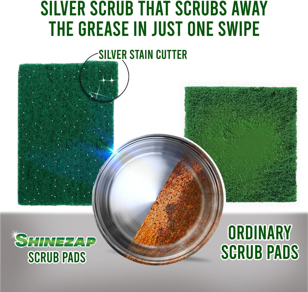 12 PCS Heavy Duty Scour Pads, Non Abrasive Green Nylon Reusable Scrub Pads for Kitchen, Sink, Dishes, Garage and Multipurpose Cleaning