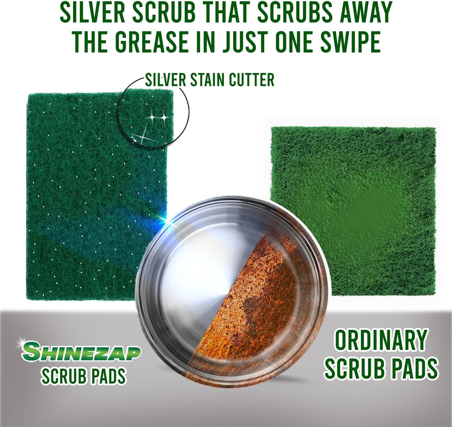 Heavy Duty Scour Pads, Non-Abrasive Reusable Nylon Green Scrub Pads for Kitchen, Sink, Garage, Utensils and Multipurpose Cleaning, Pack of 6