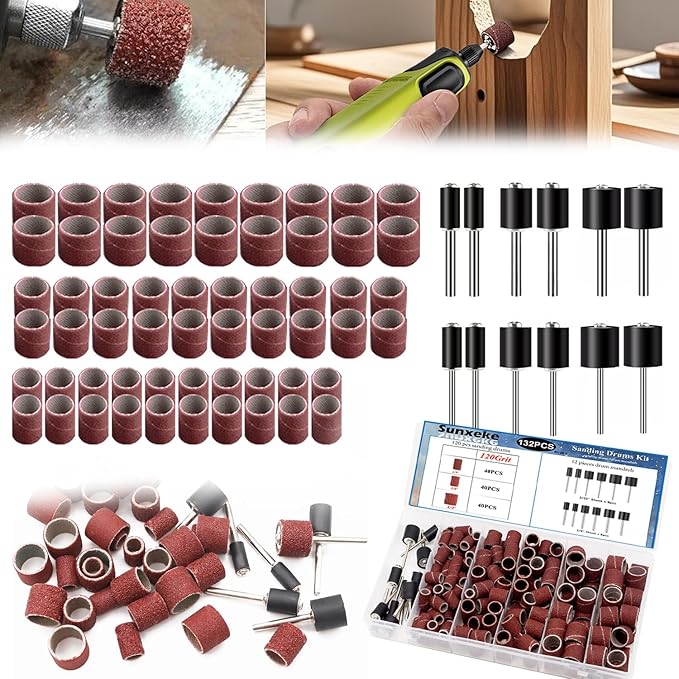 Sanding Drum Set for Dremel Rotary Tools-Includes 120 Aluminum Oxide Sanding Sleeves for Drum Sanders(120Grit) and 12 Drum Mandrels-Sanding Bits Tool Accessories with Box