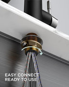 FORIOUS Kitchen Faucet with Pull Down Sprayer, Stainless Steel Commercial Single Handle Classic Spring Pull Out Sink Faucet for Pot Filler, Farmhouse Camper Bar Laundry Room, Black Chrome