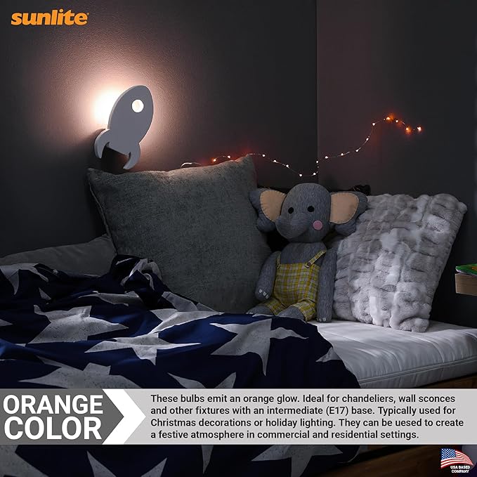 Sunlite Incandescent C9 Colored Night Light Bulb, 7 watts, 120 Volts, Intermediate E17 Screw Base, 2000 Rated Hours, Christmas-Lights Nightlight, Orange, 25 Pack