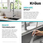 KRAUS Oletto Commercial Style Single Handle Pull Down Kitchen Faucet with QuickDock Top Mount Installation Assembly in Chrome, KPF-2631CH