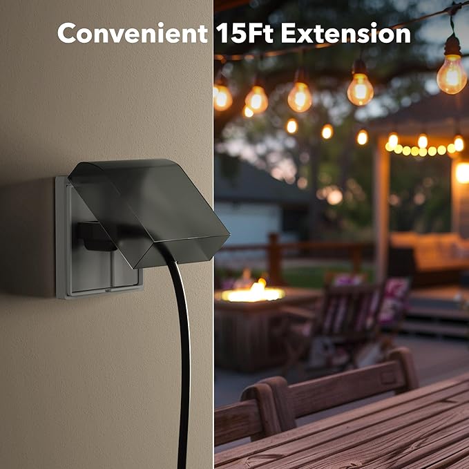 BN-Link's 2 Pack Outdoor Extension Cord Set is Ideal for Holiday Yard Decorations and Garden Equipment. with Three outlets You can Plug in Loads up to a Total of 13amps/1625watts. (Black, 15ft)