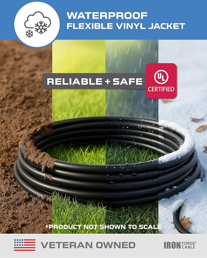 Iron Forge Cable 8 Ft Black Extension Cord with 3 Outlets - 16/3 SJTW 8 Foot Extension Cord 3 Prong, Weatherproof Exterior Power Cable for Outdoor