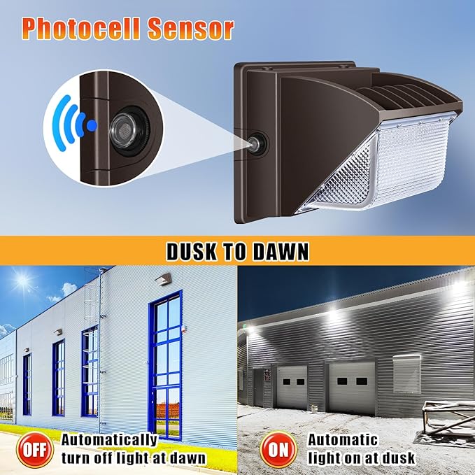 Juyace 150W LED Wall Pack Light with Dusk to Dawn Outdoor Lighting Security Flood Light 5000K 100-277V IP65 Waterproof for Barn Warehouse