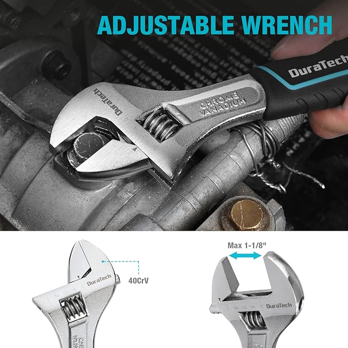 DURATECH 4-Piece Pliers Set - 8" Long Nose, Slip Joint, Groove Joint Pliers & Adjustable Wrench for Home Use