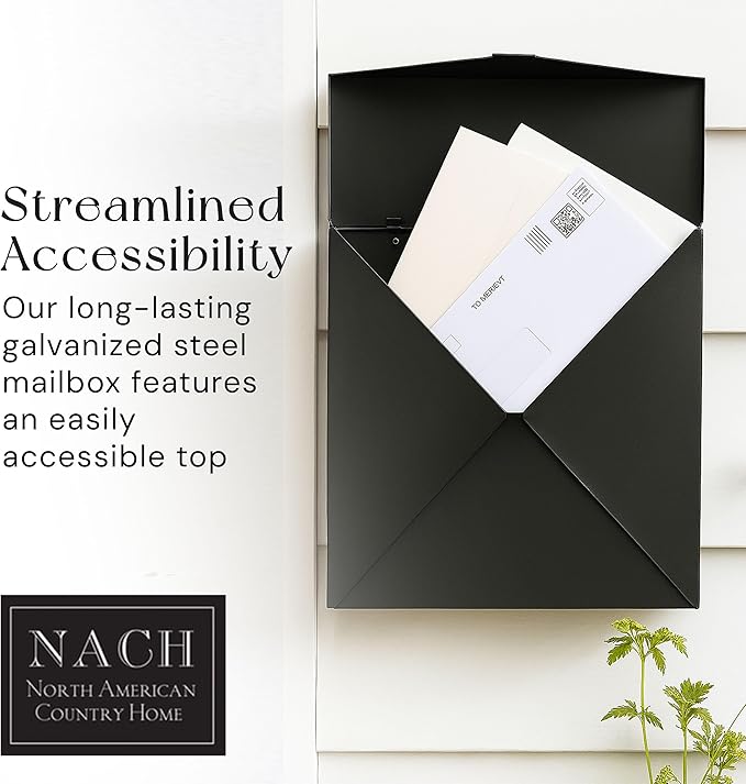 NACH Mailboxes for Outside Wall Mount, 10 x 10 x 4 inch Black Mailbox, Waterproof Mailboxes for Outside - Chicago Style Mail Box