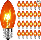 25 Pack C9 Orange Replacement Bulbs, C9 Incandescent Replacement Bulbs for Outdoor Indoor Patio Halloween Christmas String Lights, C9/E17 Intermediate Base Bulbs, 7 Watt, 120 Volt