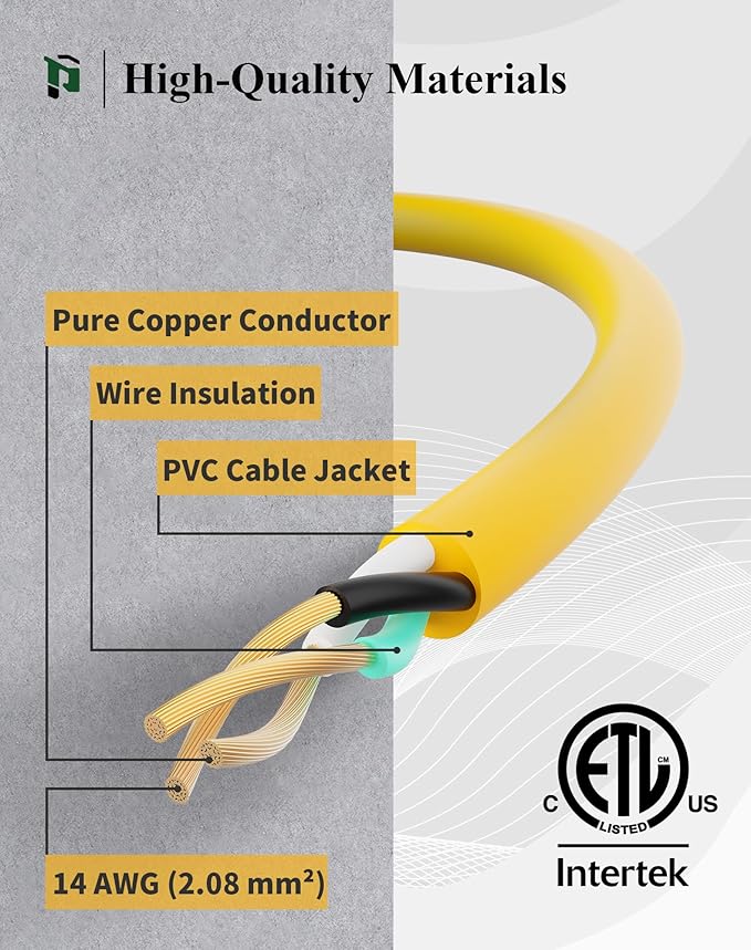 PLUGTUL 10FT Outdoor Extension Cord with Multiple Outlets, 14 Gauge, 3-Outlet, SJTW, 15A 14AWG 1875W SJTW, ETL Listed - Great for Garage, Garden and Home, Yellow