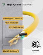 PLUGTUL 25FT Outdoor Extension Cord with Multiple Outlets, 14 Gauge, 3-Outlet, SJTW, 15A 14AWG 1875W SJTW, ETL Listed - Great for Garage, Garden and Home, Yellow