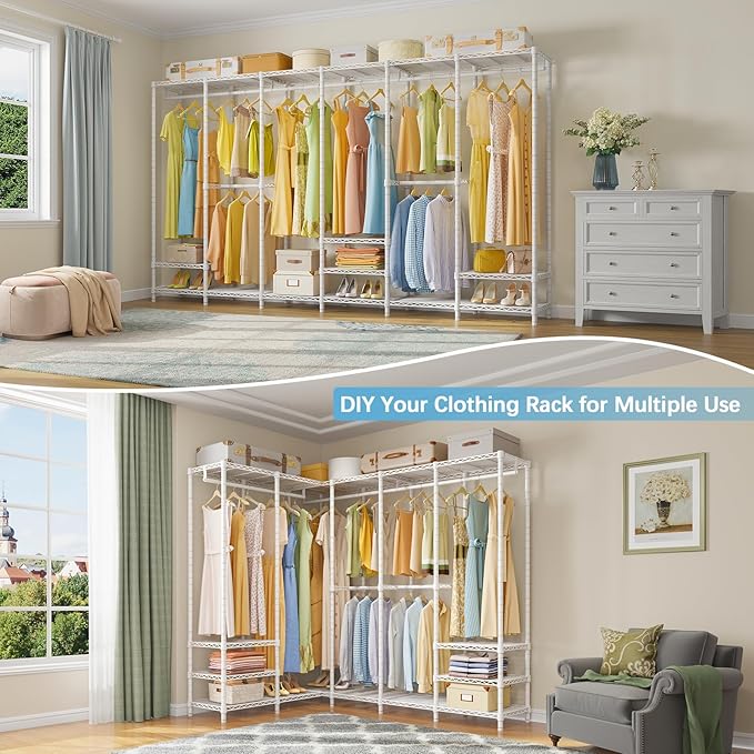 VIPEK V60 Extra Large Clothes Rack Portable Closet Rack Freestanding Wardrobe Heavy Duty Garment Rack Metal Closet for Hanging Clothes, Bedroom Storage Organizer, Max Load 1620lbs, White