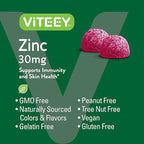 Zinc Gummies Adult & Teens - 30mg - Immune Health Support & Antioxidant Support - Vitamin Zinc Supplement - Vegan, Gelatin Free, GMO Free - Tasty Chewable Berry Flavored Gummy