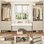 Aheaplus Closet System Closet Organizer, Wood Closet Organizer System, Walk-in Closet or Small Closets Wardrobe, Clothes Rack with Hanging Rods, 4FT Closets, Set of 2, White Oak