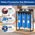 HQUA WF3-02 3-Stage Free-Standing Whole House Water Filtration System, Reduces Heavy Metals (Lead, Mercury, Copper, Nickel, Chromium), Chloramine, Sediment, Odor, and VOC’s
