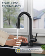FORIOUS Touchless Kitchen Faucet with Pull Down Sprayer, Black Hands-Free Smart Motion Sensor Sink Faucet Single Handle Contemporary, Suitable for Farmhouse Laundry Camper RV Bar