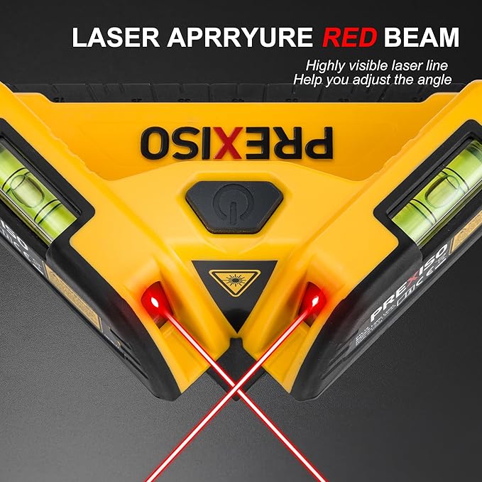 PREXISO Square Laser - 30Ft Flooring Laser Level, Tile Laser Line Projection, Angle 90° Magnetic Leveling Tool, Square Built-In 2 Bubble Vials With Wall Panel Stand for Installation, Construction