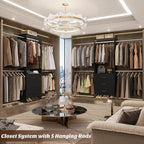 Aheaplus Closet System With 3 Wooden Drawers, Walk-in Wardrobe Organizer, Clothes Rack With 4 Hanging Rods, Garment Rack, -4R, Black